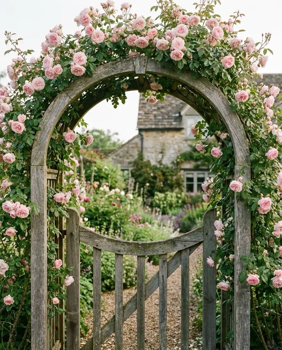 Climbing Roses Over a Garden Gate 1