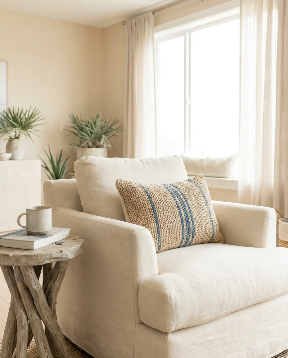 Coastal Living Room with Natural Linen and Whitewash 2