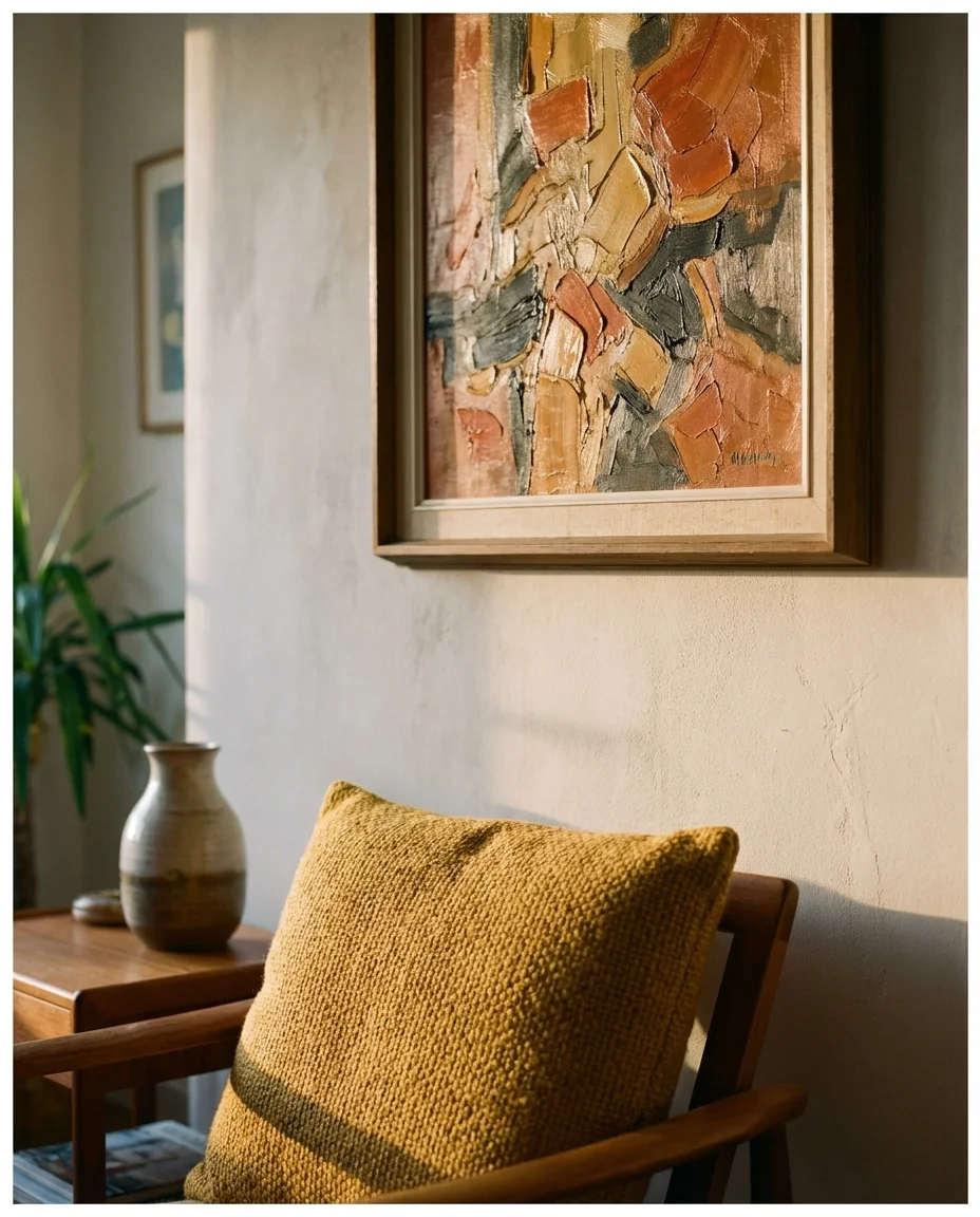 Colorful Mid-Century Living Room with Abstract Art 2