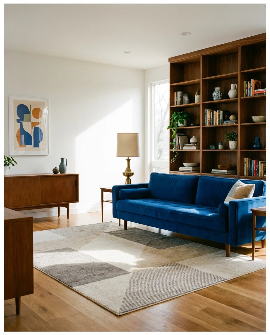 Contemporary Mid-Century Living Room with Bold Color 1