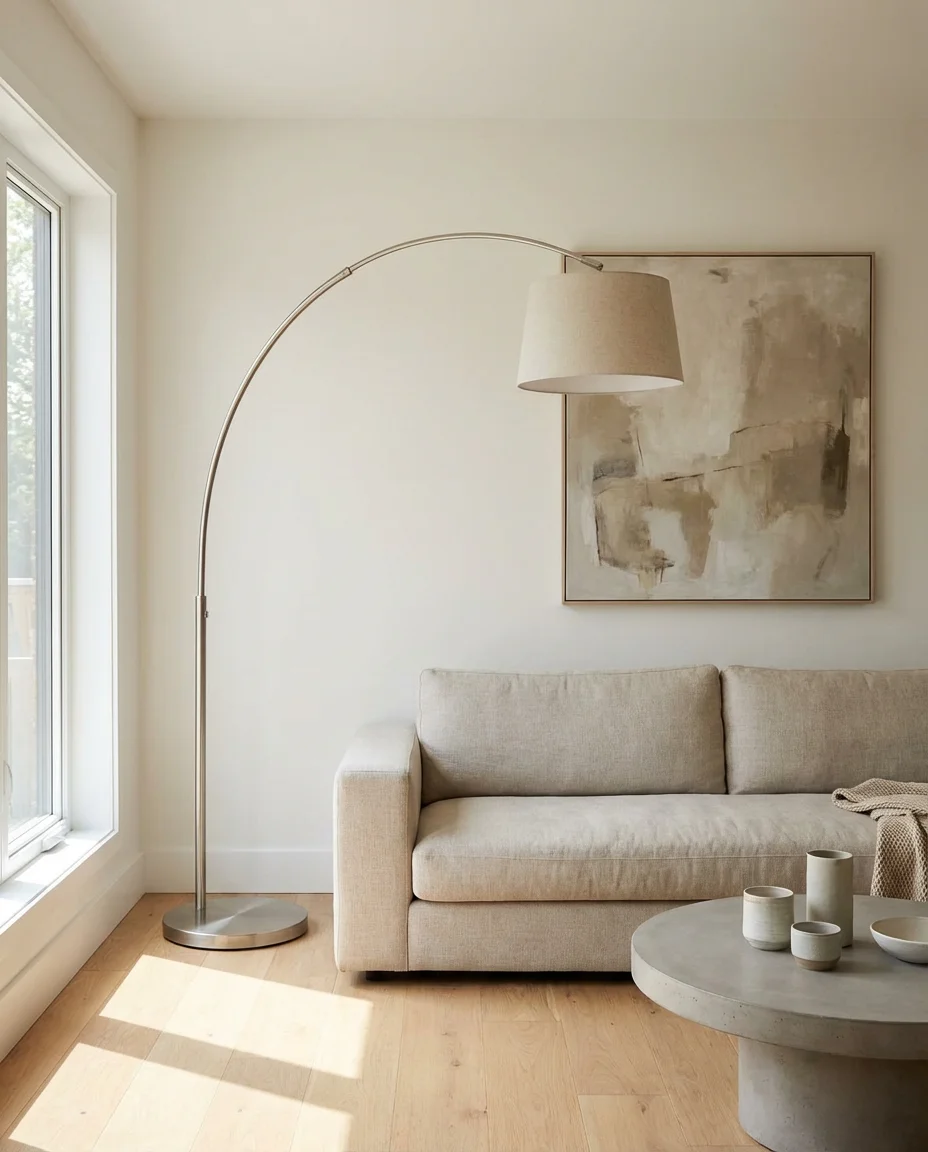 Contemporary Minimalist Living Room with Statement-Lighting 1