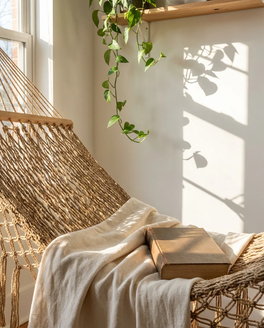 Corner Reading Nook with a Hammock Chair 2