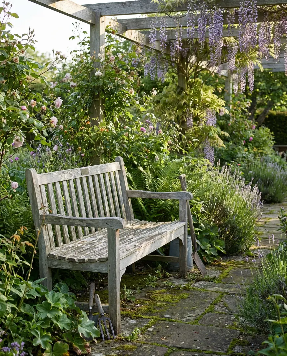 Cottage Garden Aesthetic with an Antique Bench 2