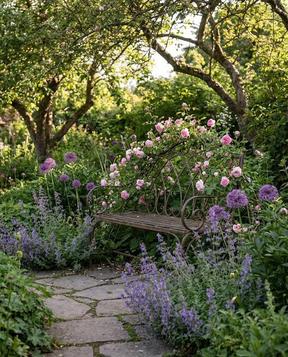 Cottage Garden Backyard with Seating Nook 1