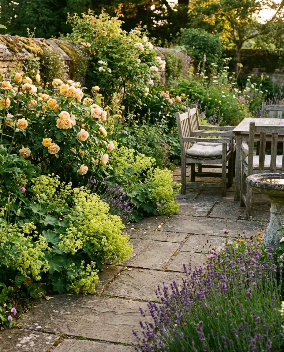 Cottage Garden Ideas for a Backyard with a Patio 1