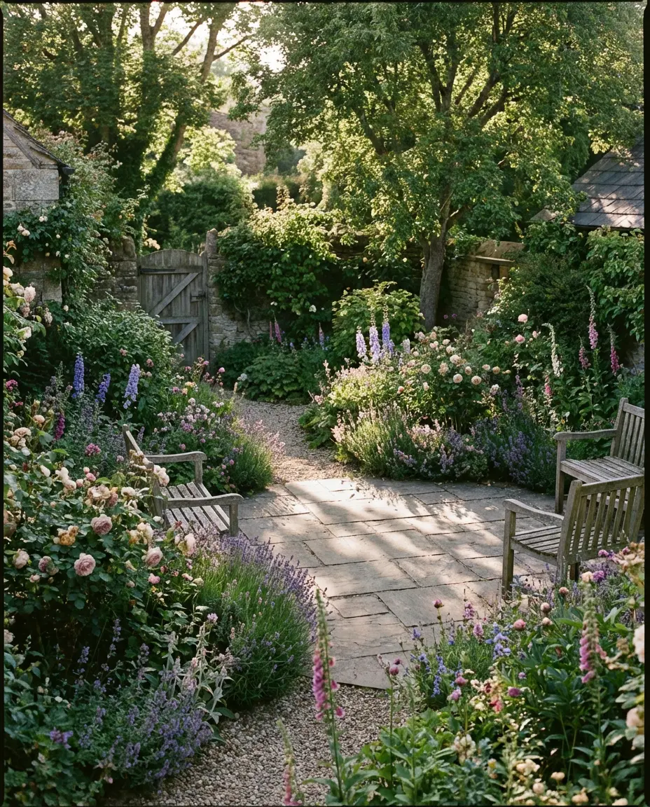 Cottage Garden Ideas for a Backyard with a Patio 2