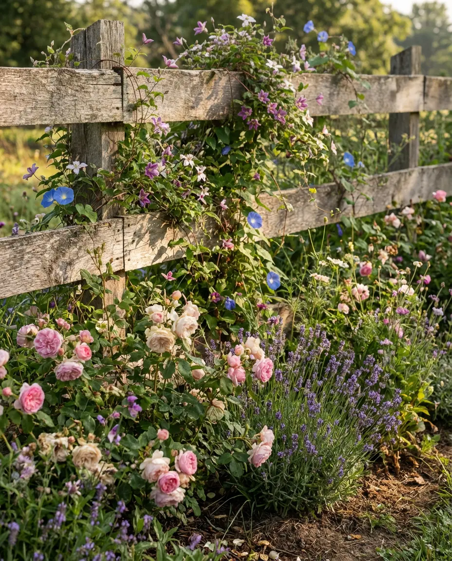 Cottage Garden Ideas with a Rustic Wood Fence 1