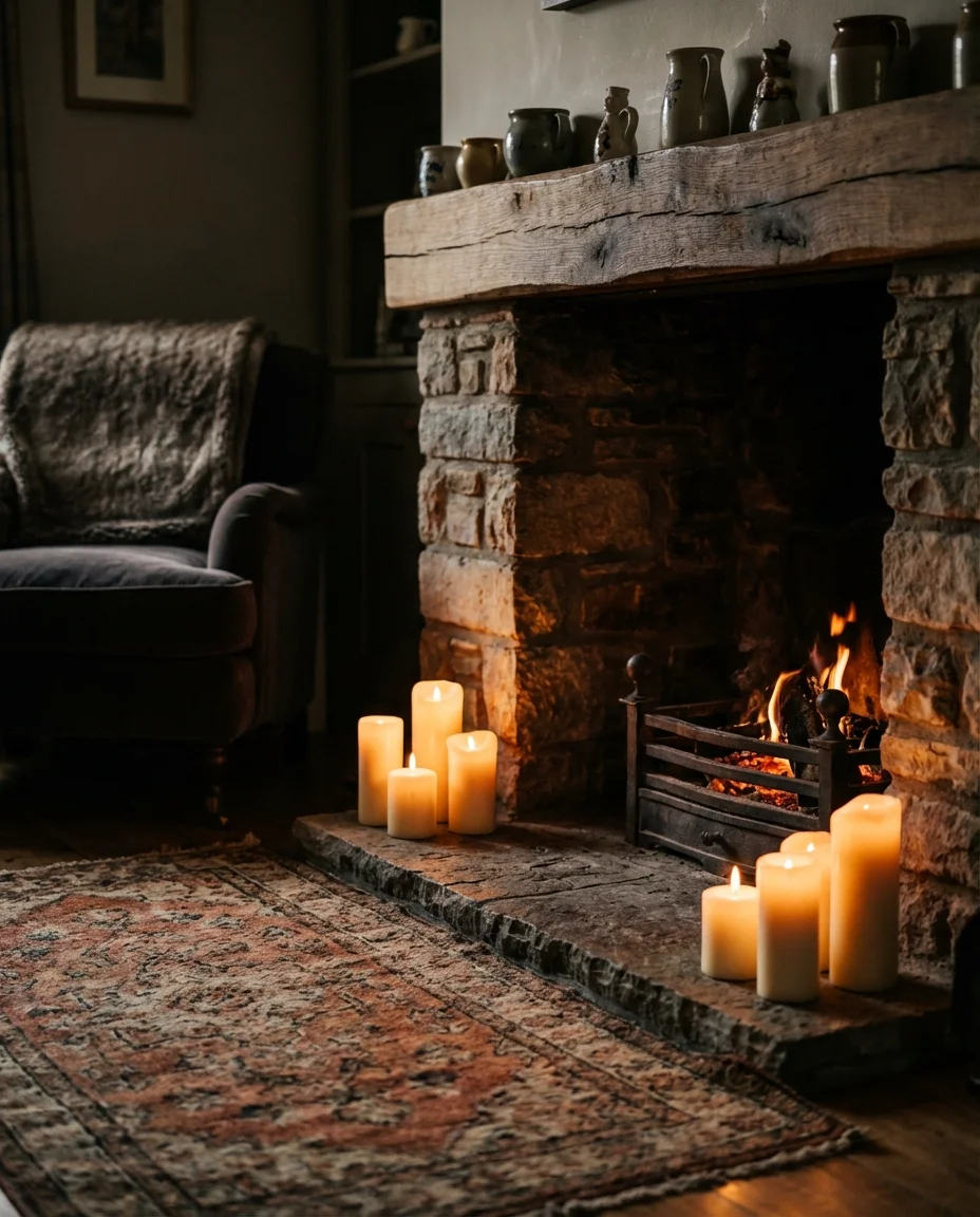 Cozy Living Room with Fireplace and Warm Lighting 2