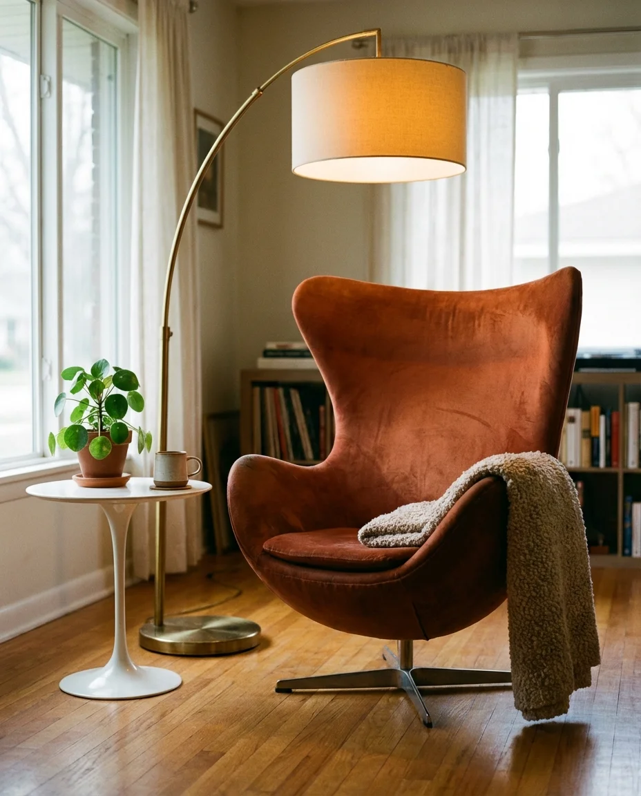 Cozy Mid-Century Corner with Layered Textiles 1