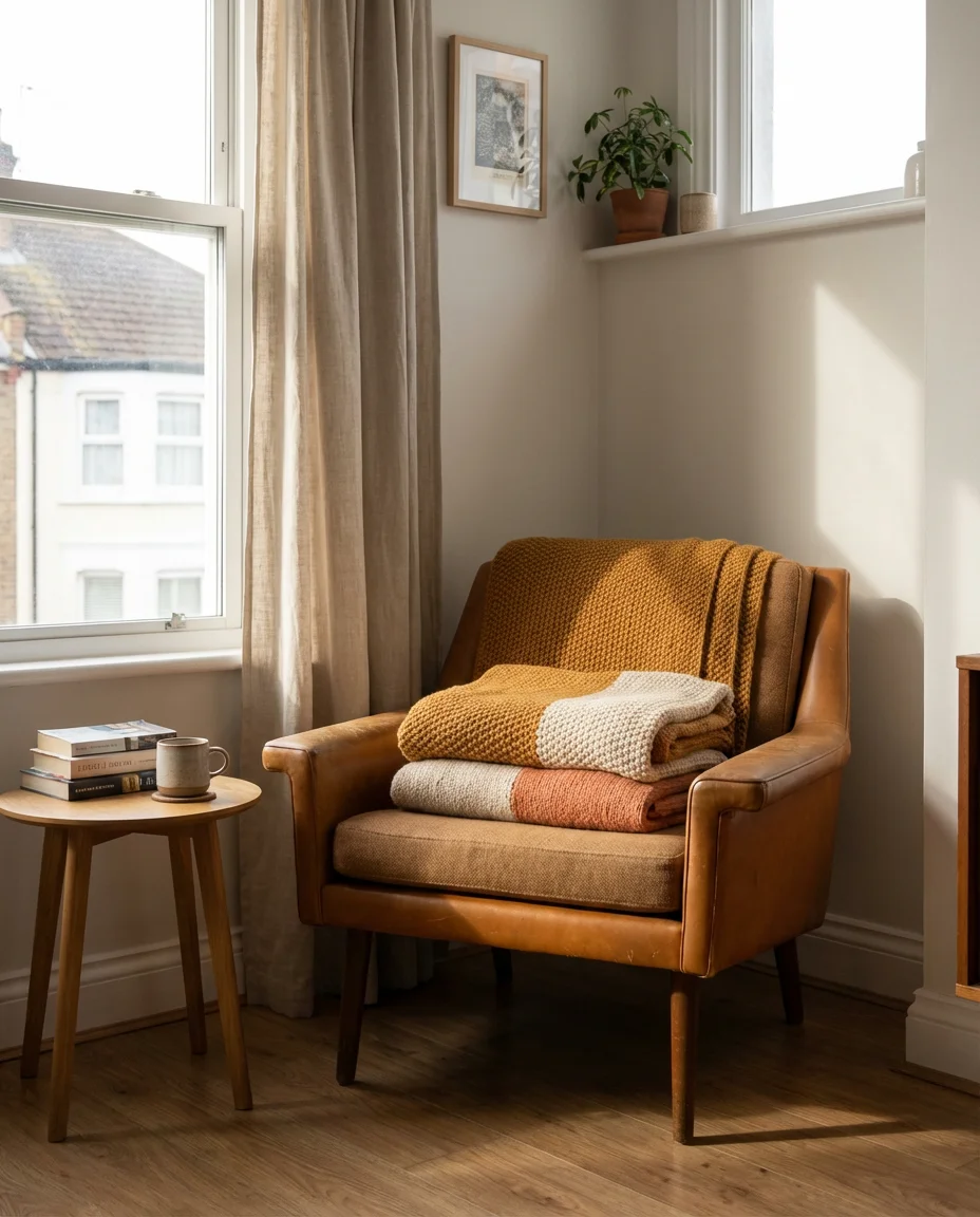 Cozy Mid-Century Corner with Layered Textiles 2