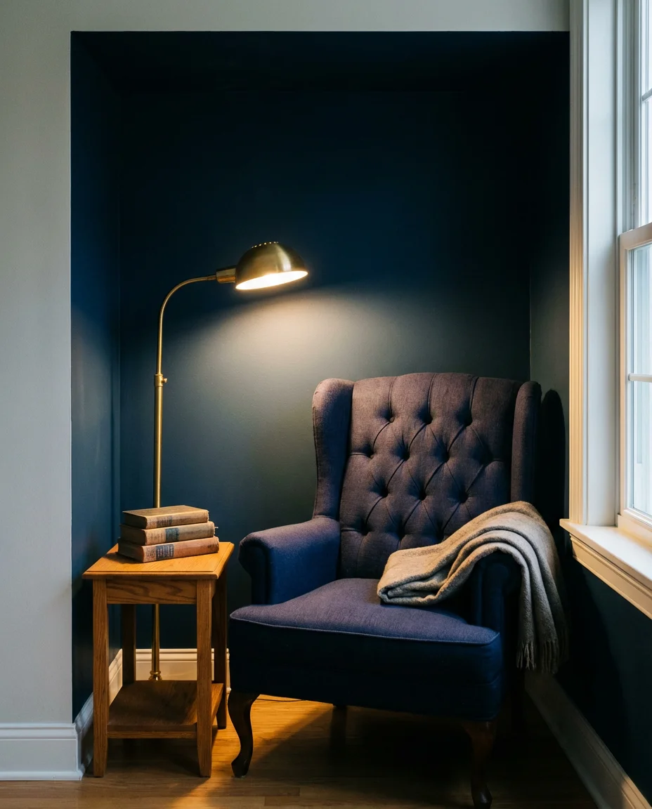 Cozy Midnight Blue Reading Nook 1
