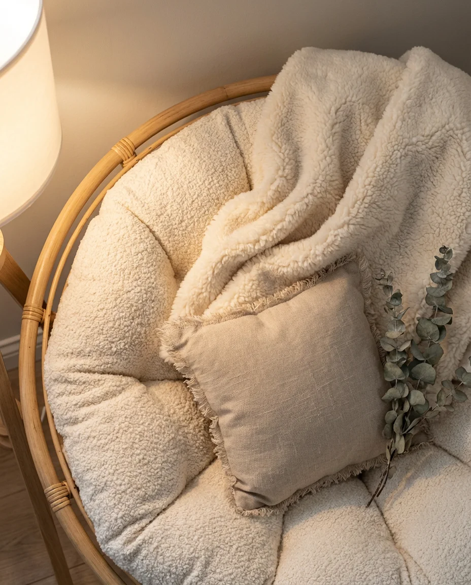 Cozy Papasan Chair Styling With Layers and Textures 2