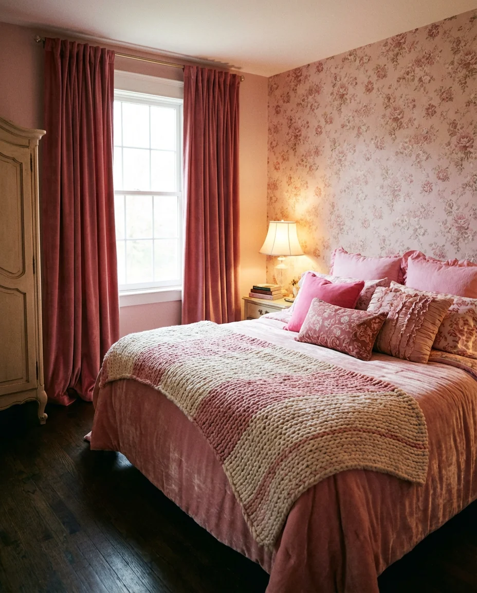 Cozy Pink Maximalist Bedroom 1