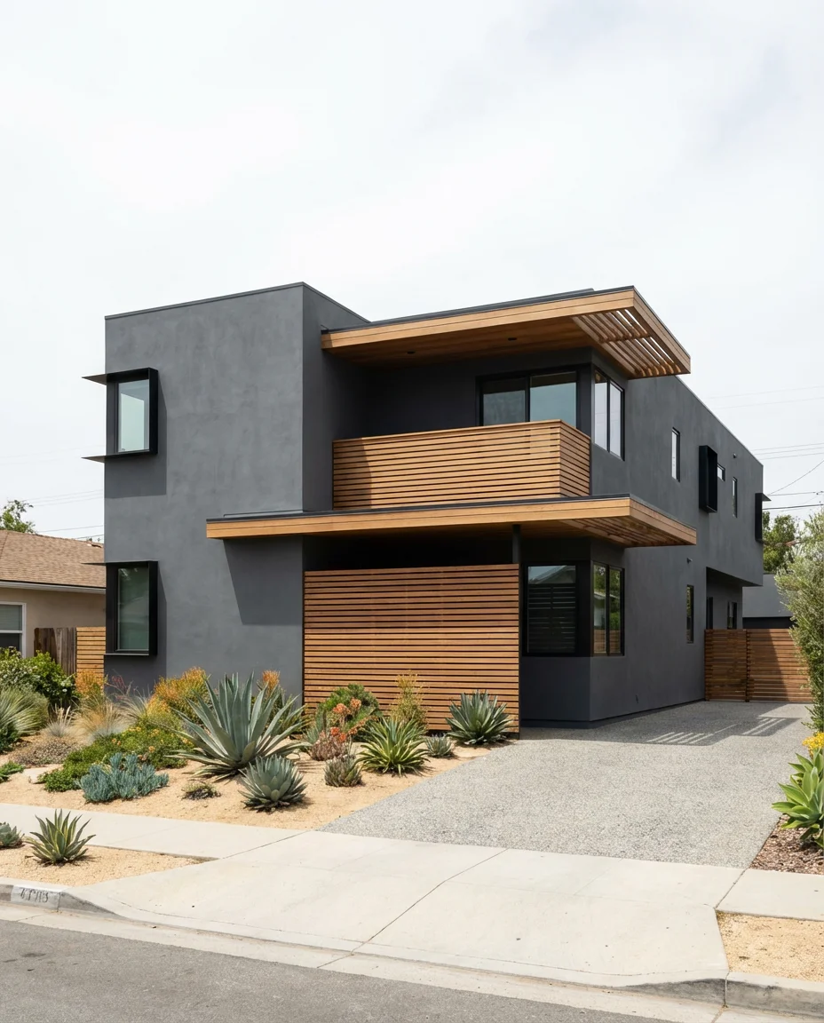 Dark Gray Stucco on a Modern Minimalist Large Home 1