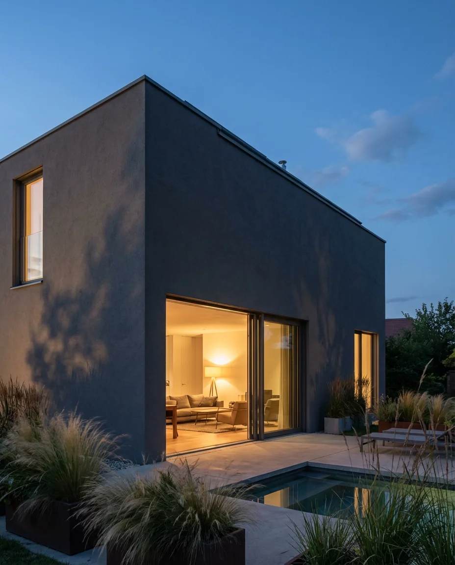 Dark Gray Stucco on a Modern Minimalist Large Home 2