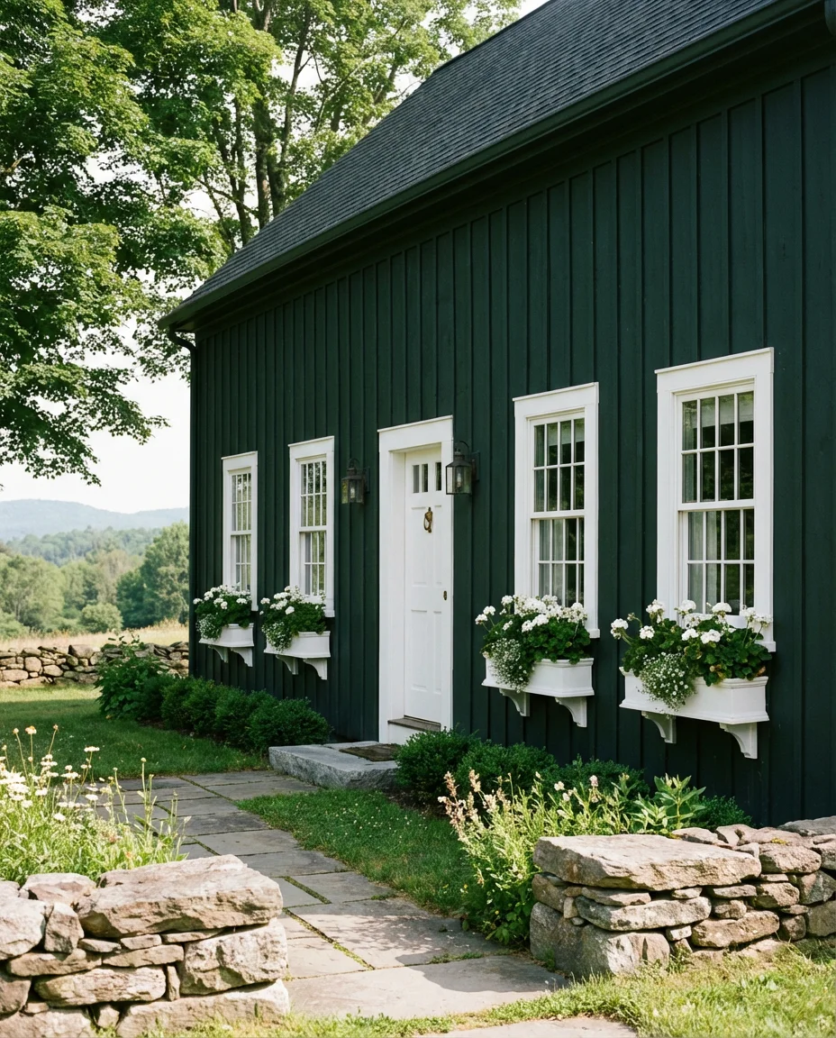 Dark Green Board and Batten with White Windows 1