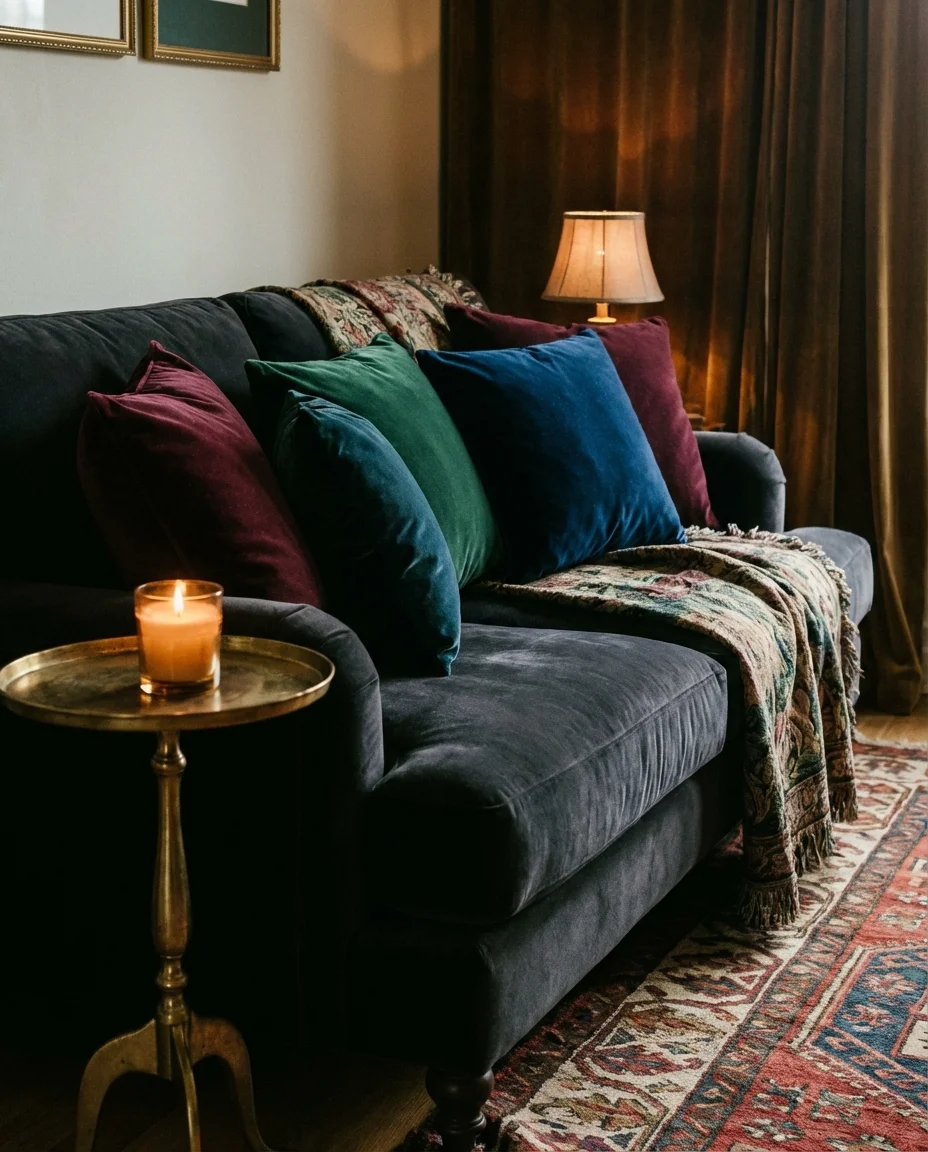 Dark Moody Living Room with Jewel Tones 2