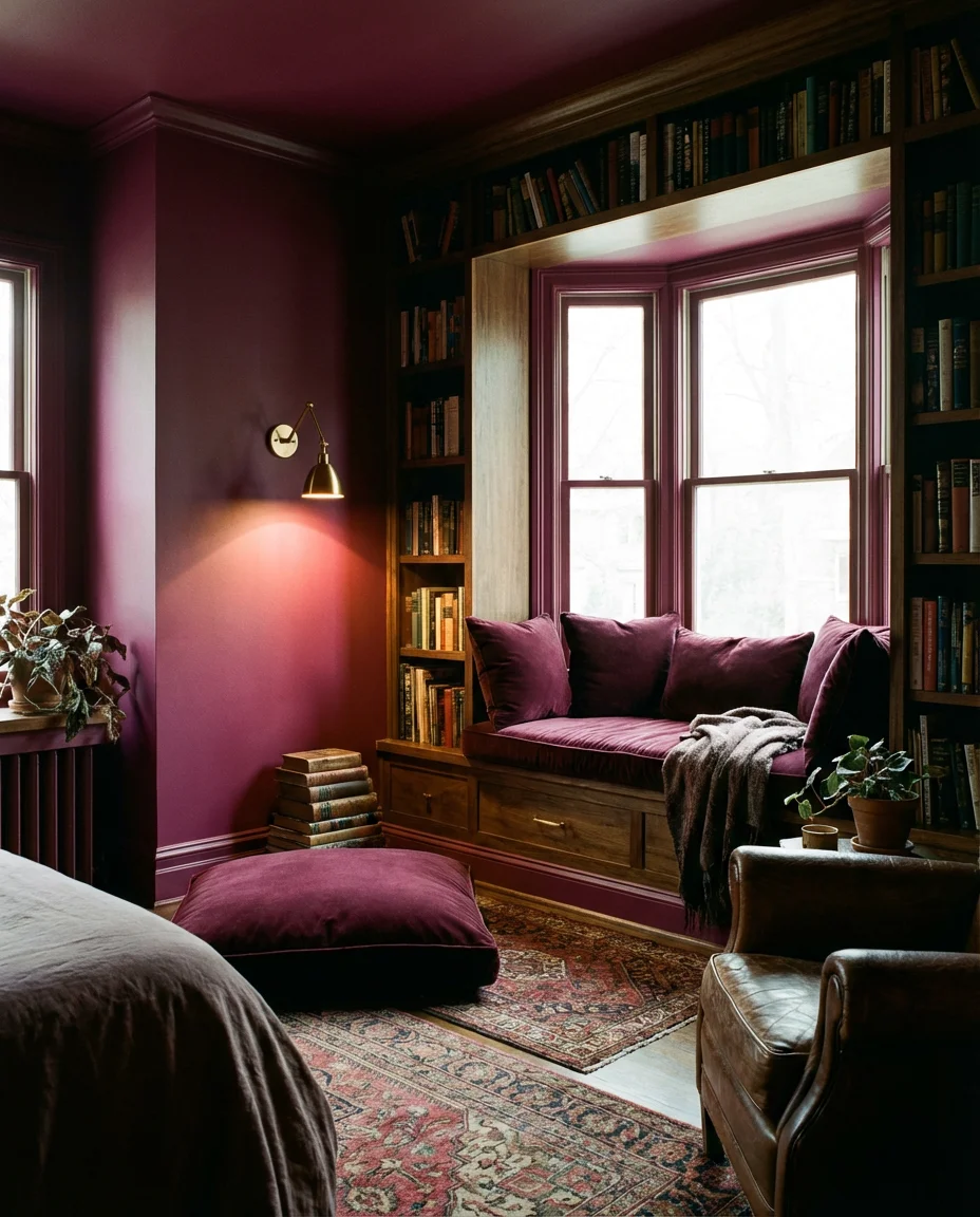 Dark Pink Moody Reading Nook Bedroom 1