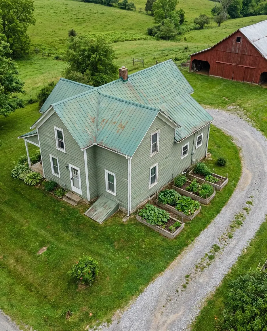 Dark Sage Green on a Farmhouse with a Green Roof 2