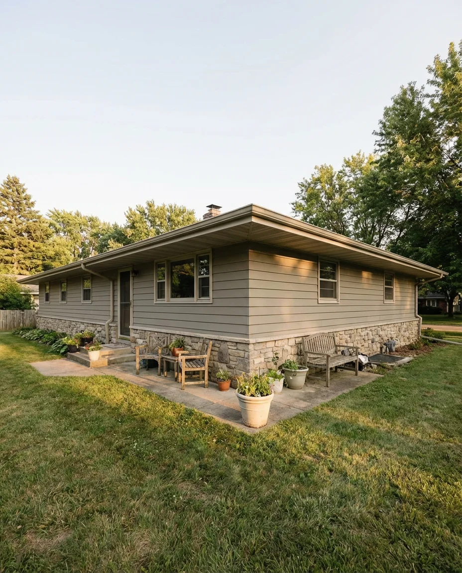 Dark Siding on a Bungalow with Warm Porch Details 2