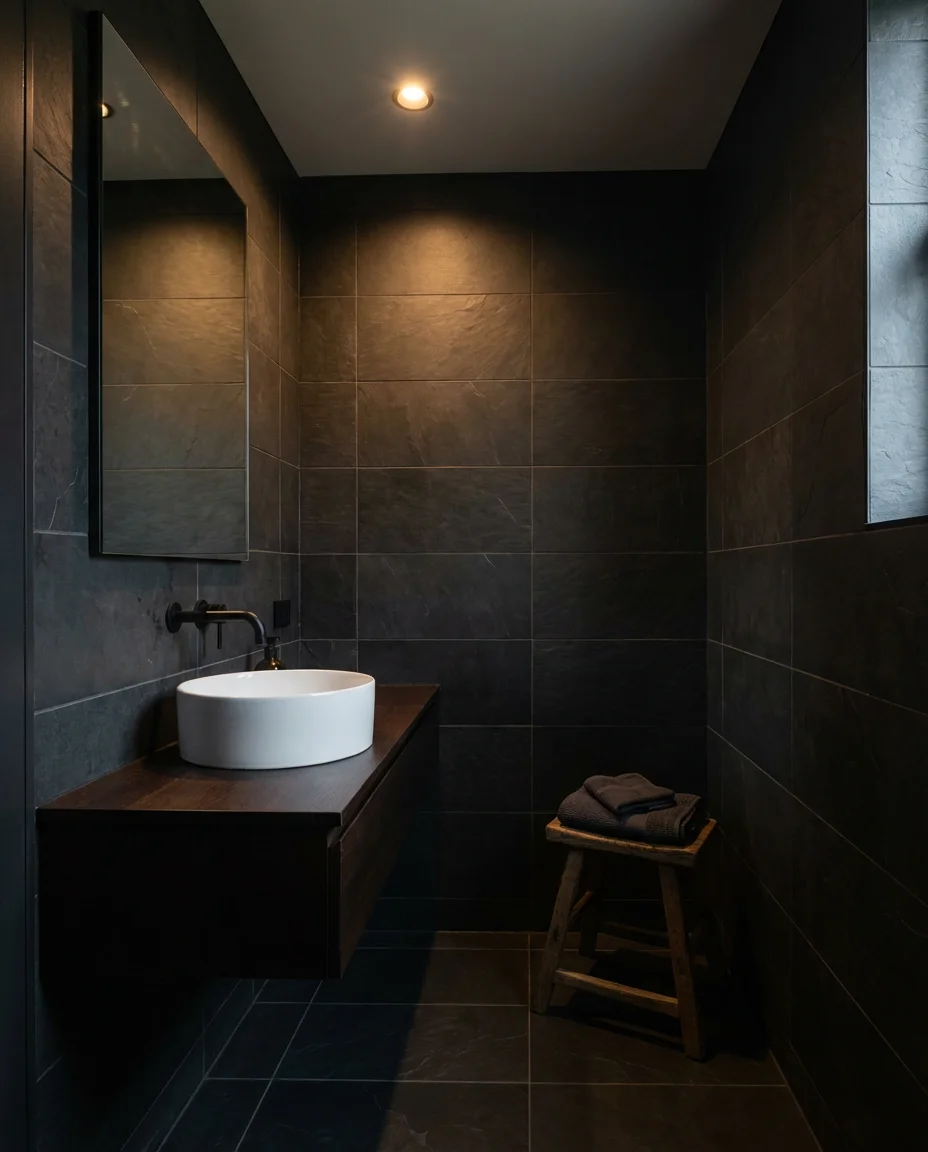 Dark and Dramatic Floor-to-Ceiling Tile 1