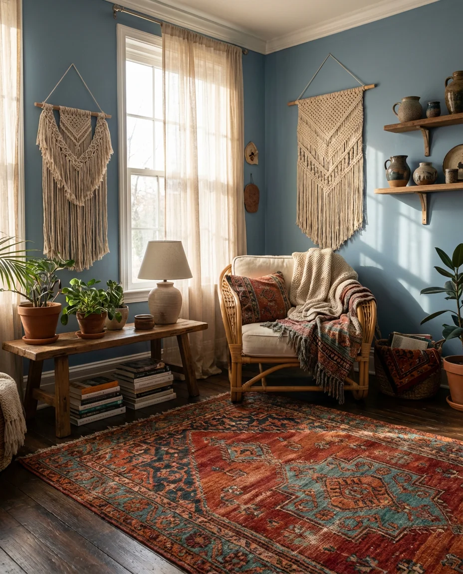 Dusty Blue Boho Eclectic Space 1
