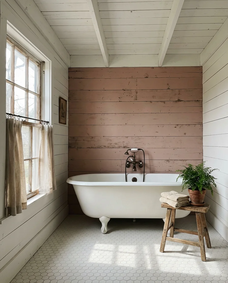 Dusty Pink Shiplap Feature Wall 2