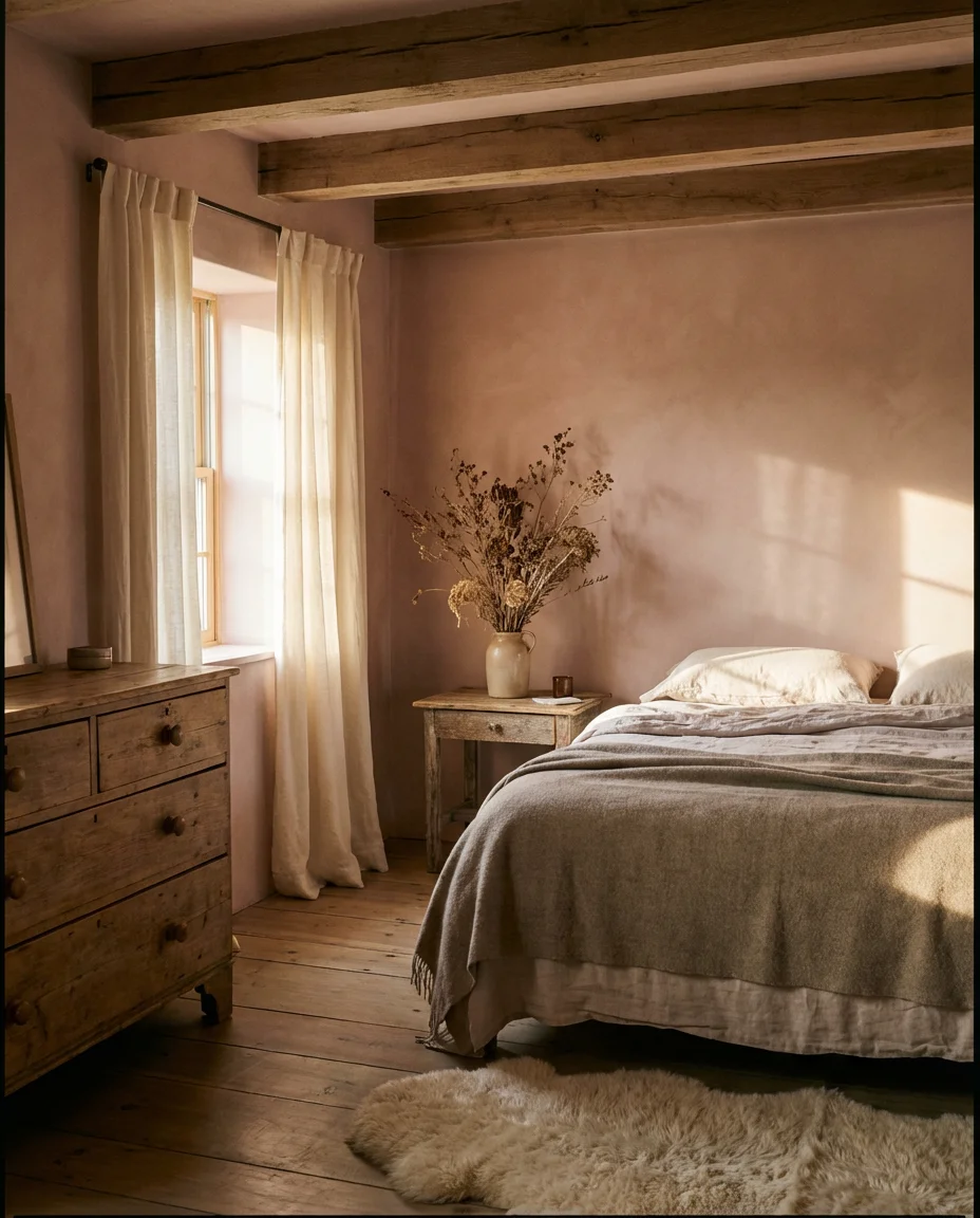 Dusty Pink Walls with Warm Wood Accents 2