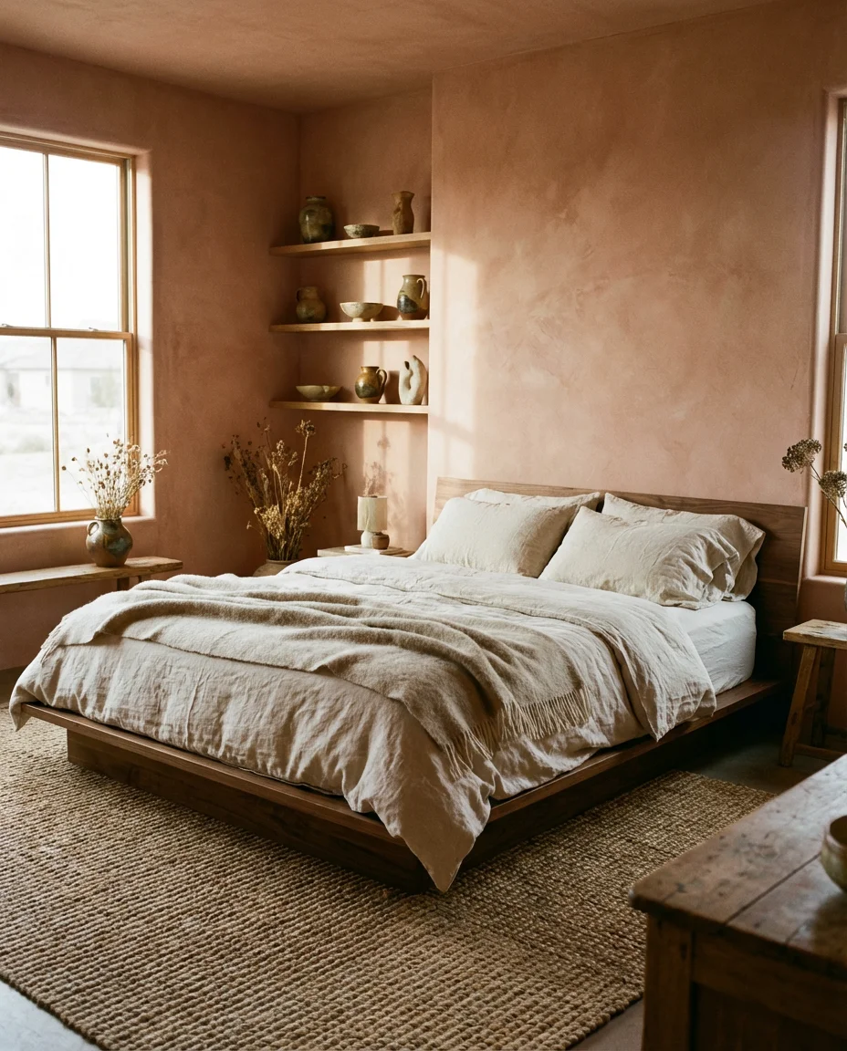 Earthy Pink and Brown Organic Bedroom 1