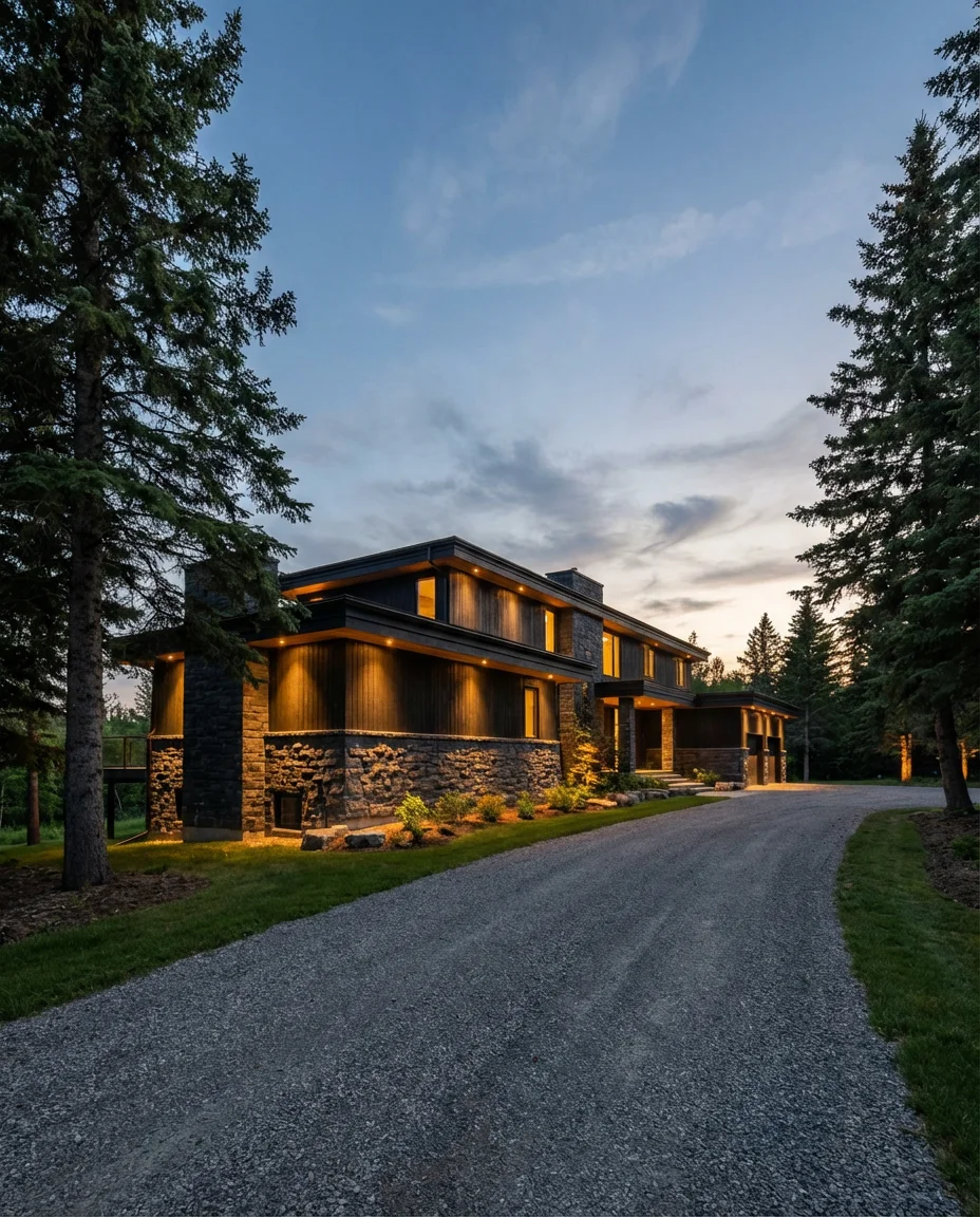 Ebony on a Large Modern Home with Stone Base 2