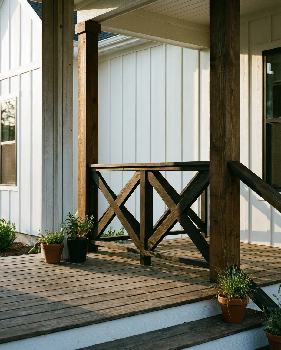 Farmhouse Style Railing with X-Brace Panels 1