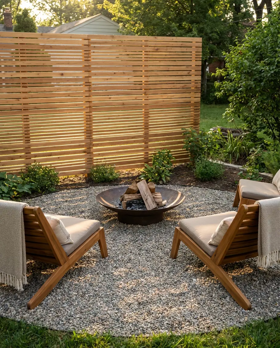 Fire Pit Nook with Wood Privacy Screen 1