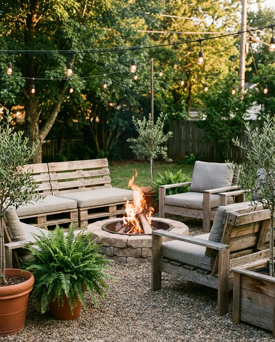 Fire Pit Seating Area with DIY Pallet Furniture 1
