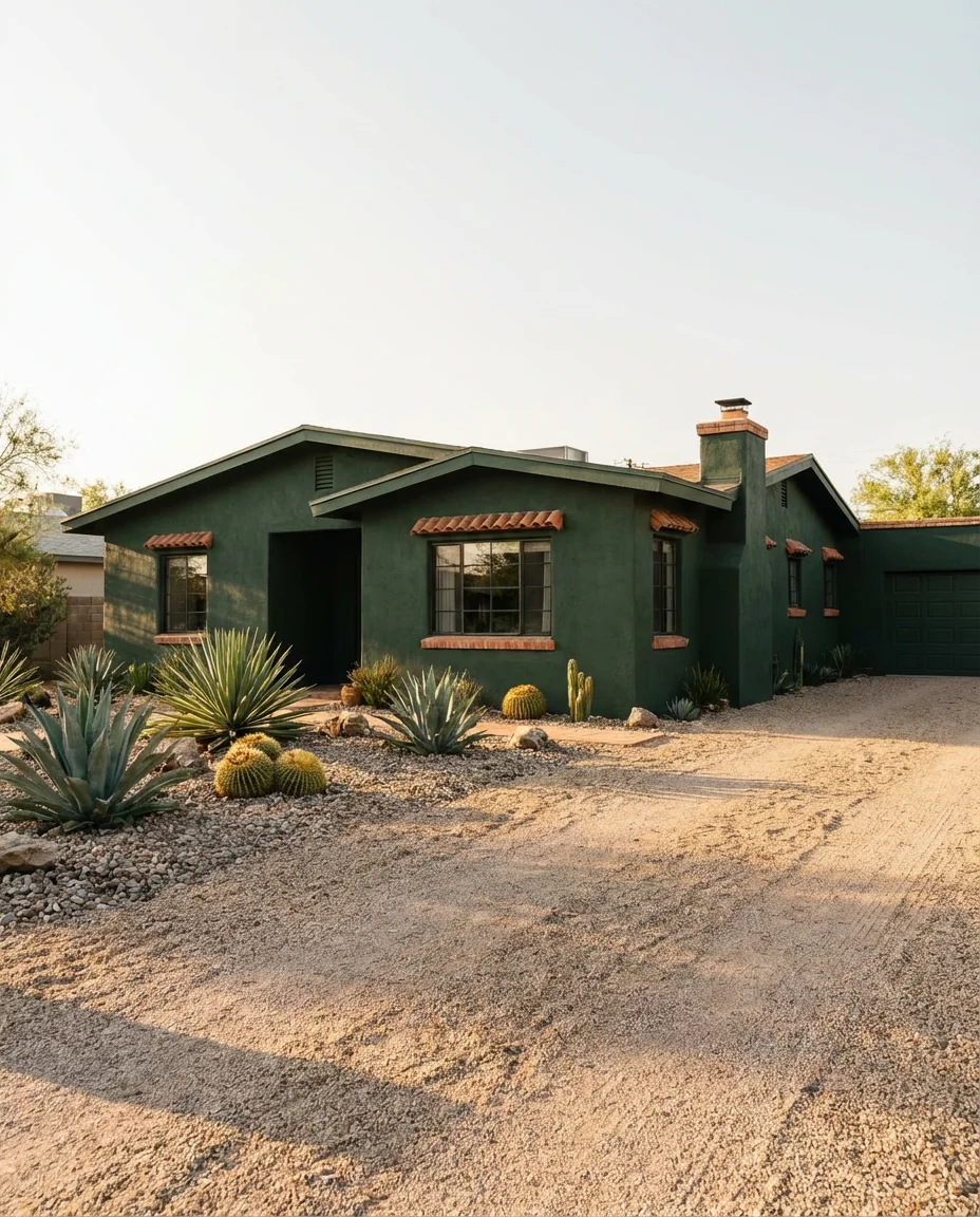 Forest Green Stucco on a Ranch-Style Home 1