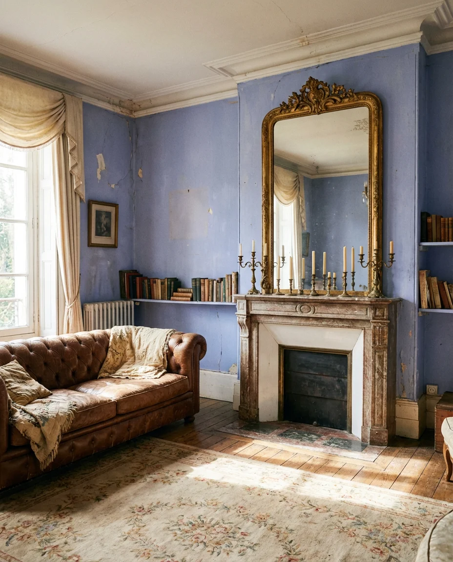French Blue Living Room with Antique Touches 1