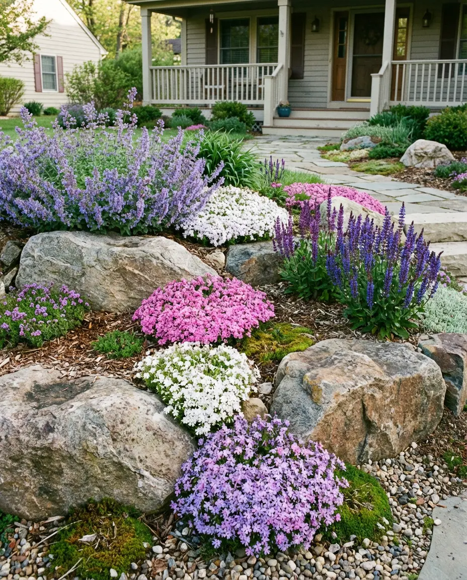 Front Yard Rock Garden Ideas with Flowering Perennials 1