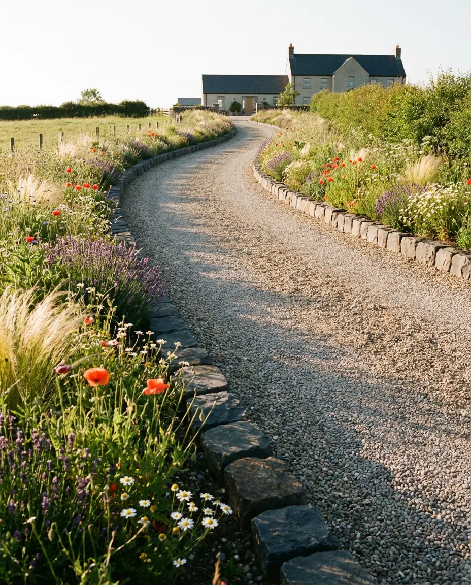 Gravel Driveway With Rock Border 1