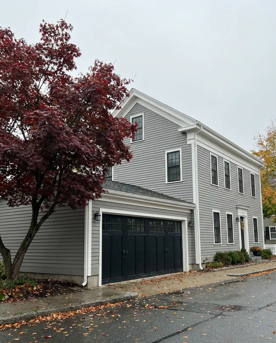 Gray Exterior with White Trim and Black Doors 2