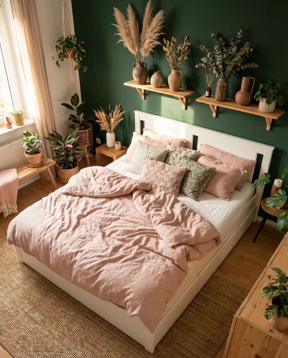 Green and Pink Botanical Bedroom 2
