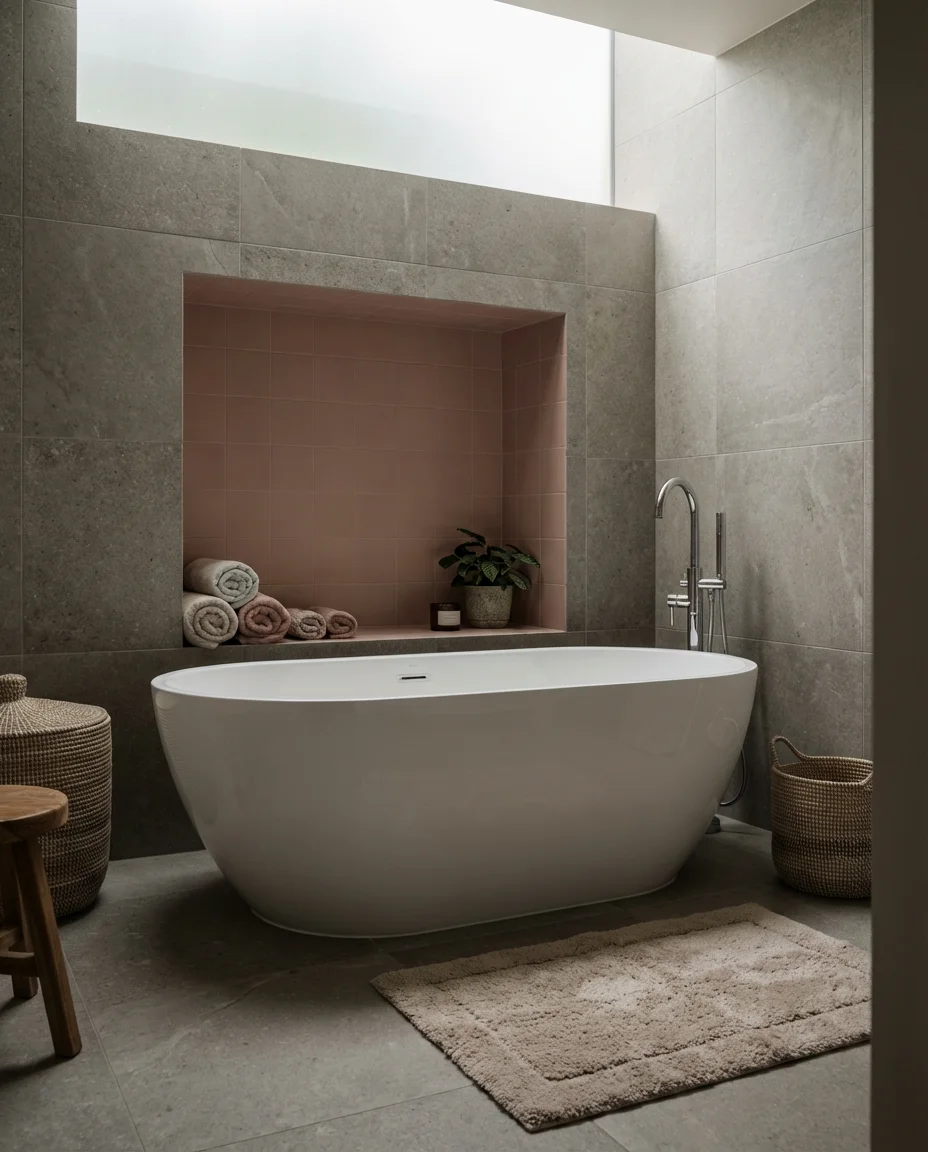 Grey and Pink Spa Bathroom 1