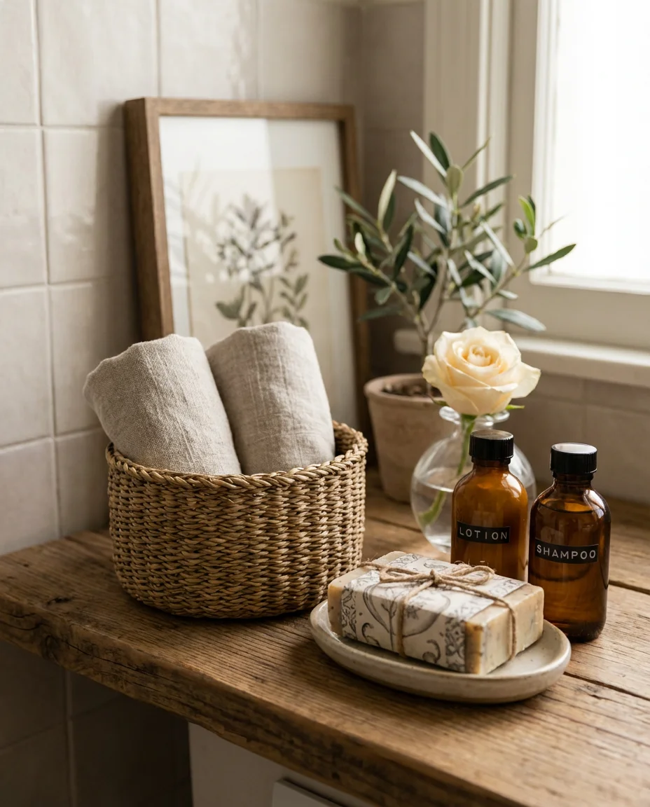 Guest Bathroom Shelf with Curated Amenities 1
