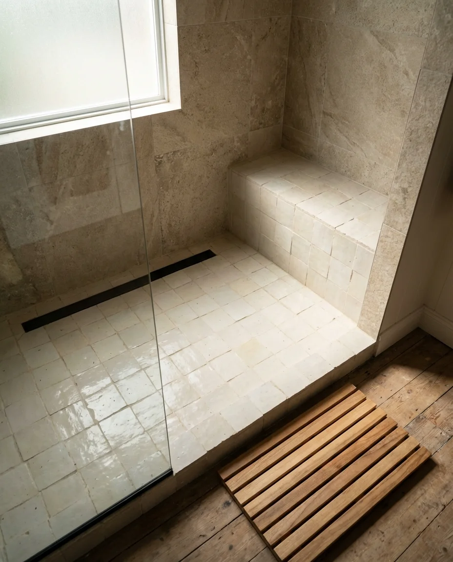 Handmade Tile on the Shower Floor 2