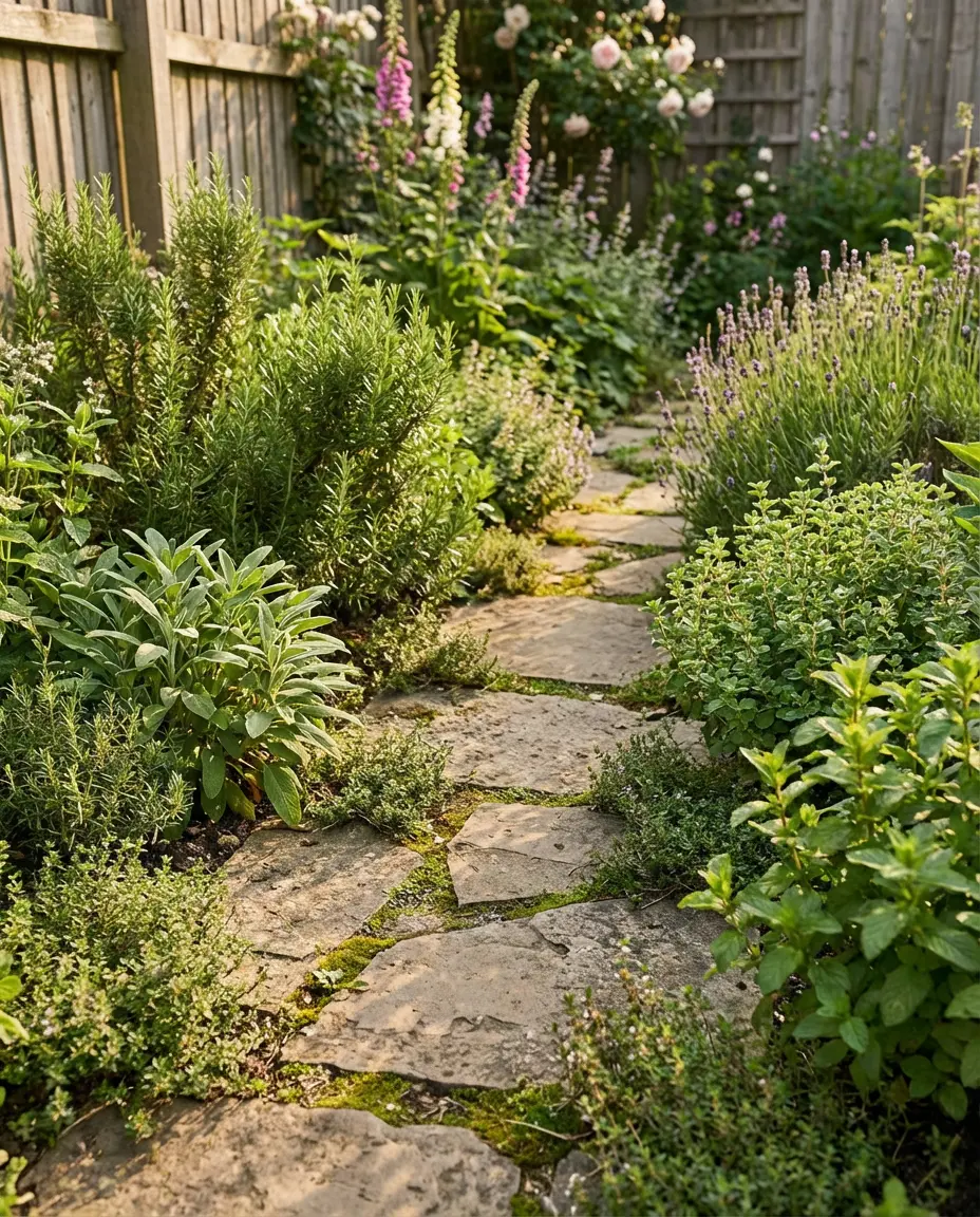 Herb Garden Bed with Stone Path Layout 1
