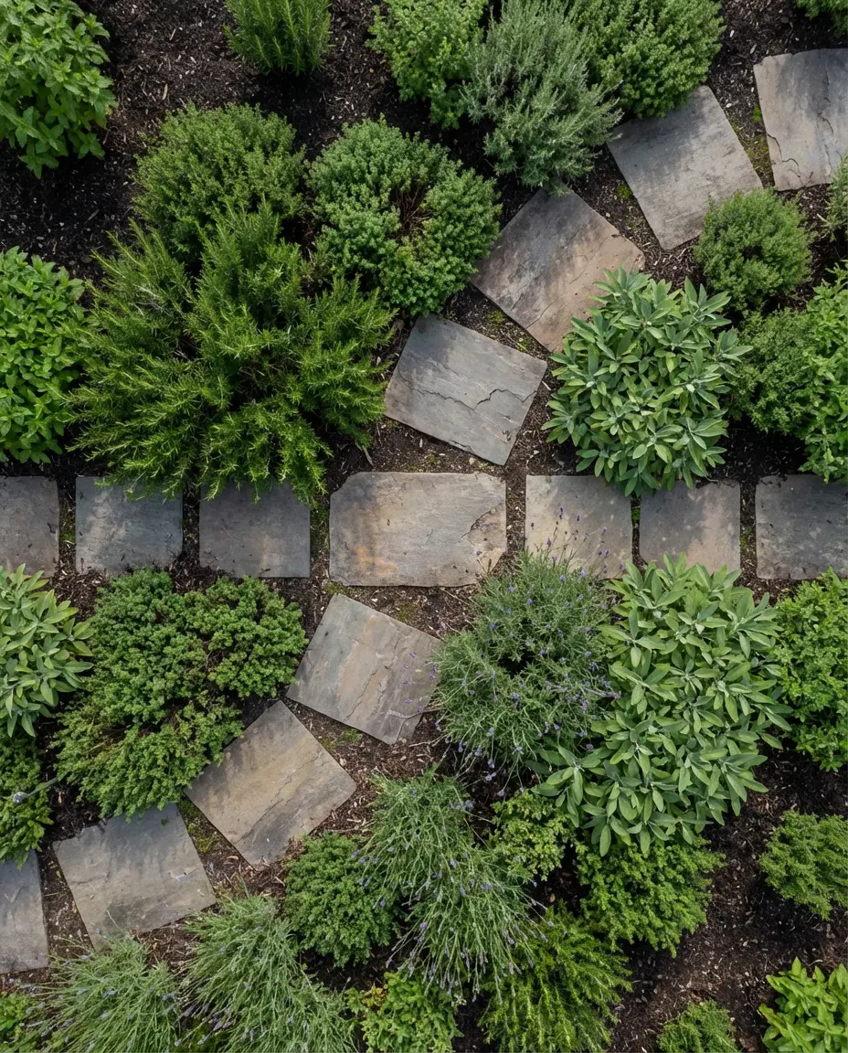 Herb Garden Bed with Stone Path Layout 2