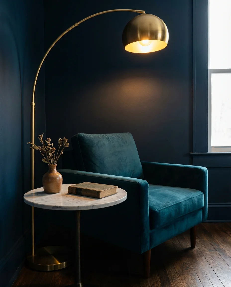 Home Library Corner with Dark Moody Walls 2