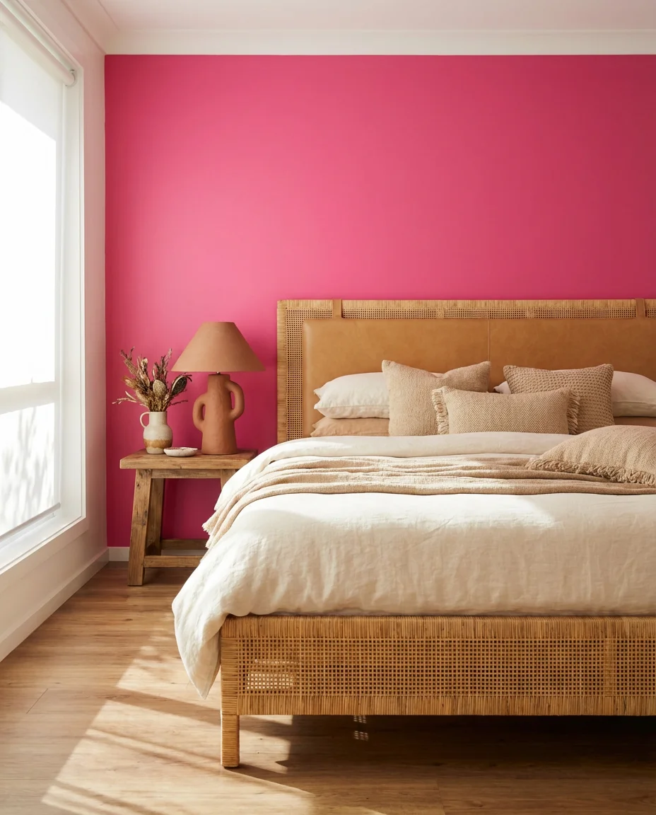 Hot Pink Accent Wall with Neutral Furniture 1