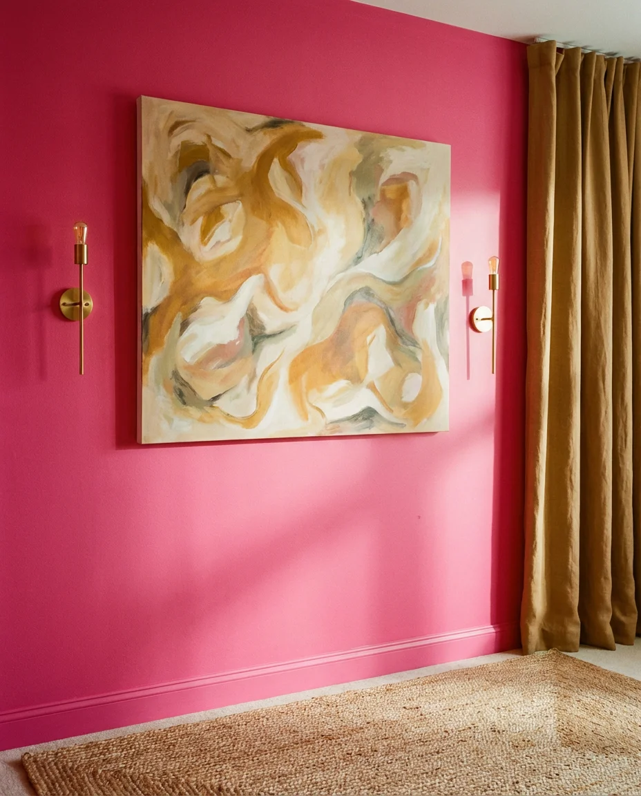 Hot Pink Accent Wall with Neutral Furniture 2