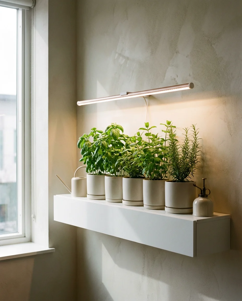 Indoor Herb Garden Under Grow Lights 1