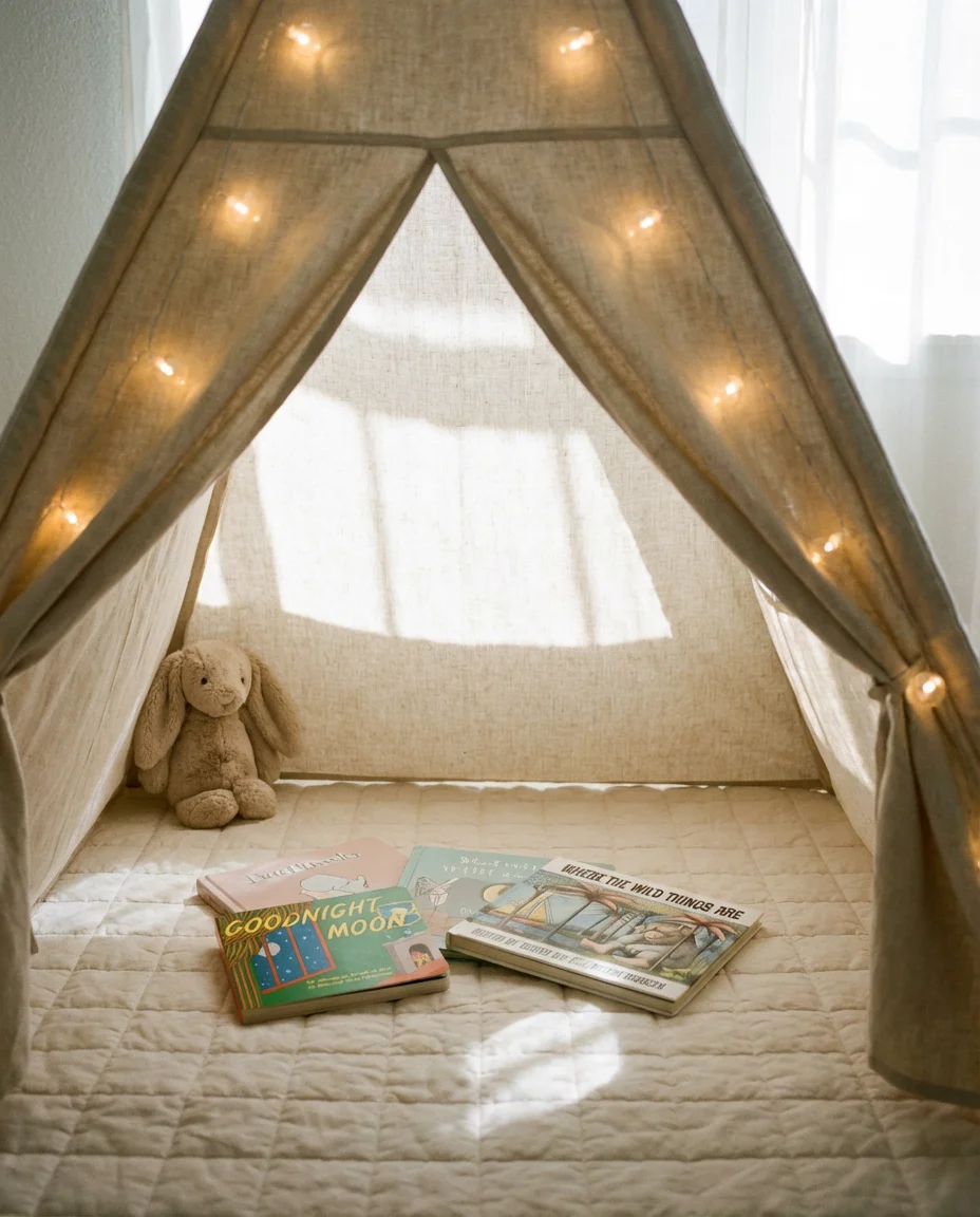 Kids Room Reading Nook with Tent and Fairy Lights 2