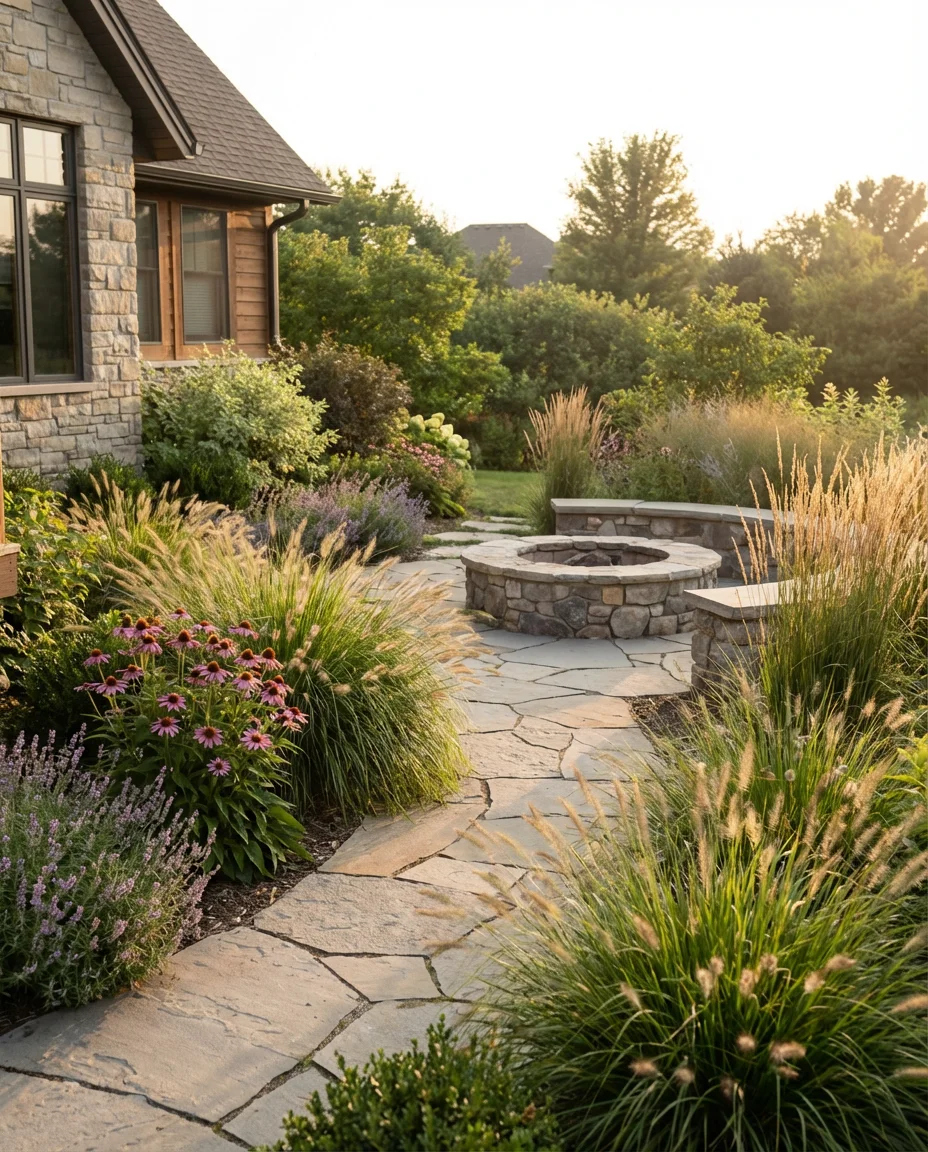Landscaped Fire Pit Area with Stone Pathway 1